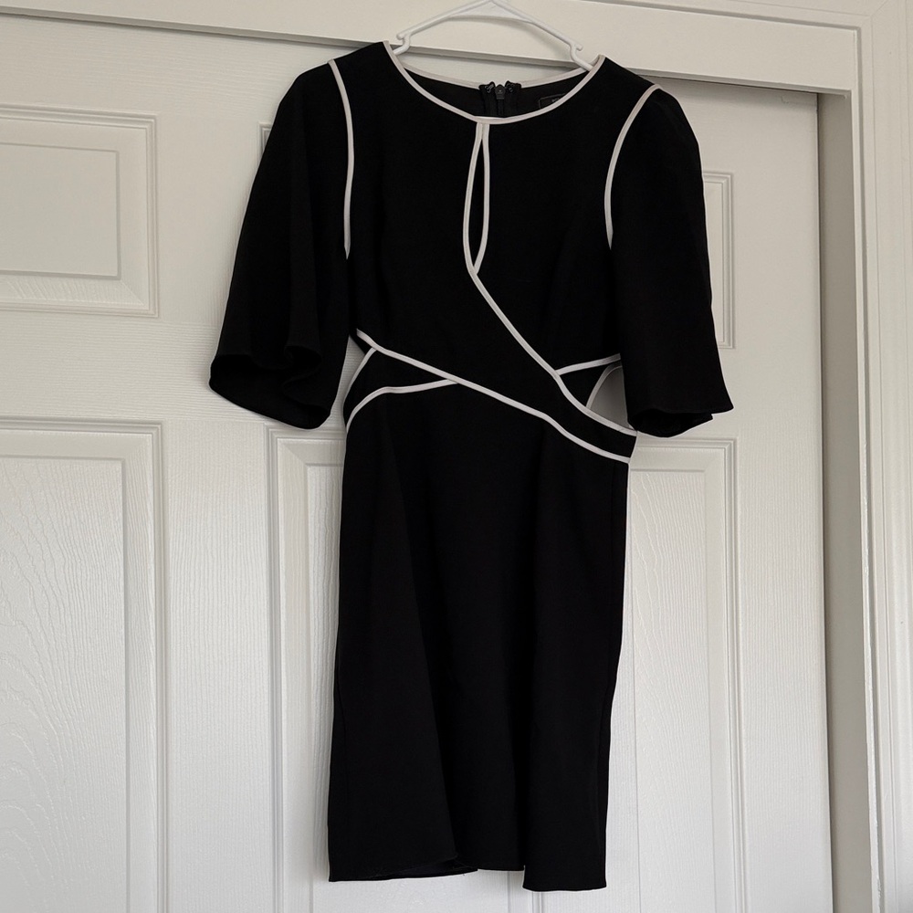 Elegant Black Mini Dress with White Trim